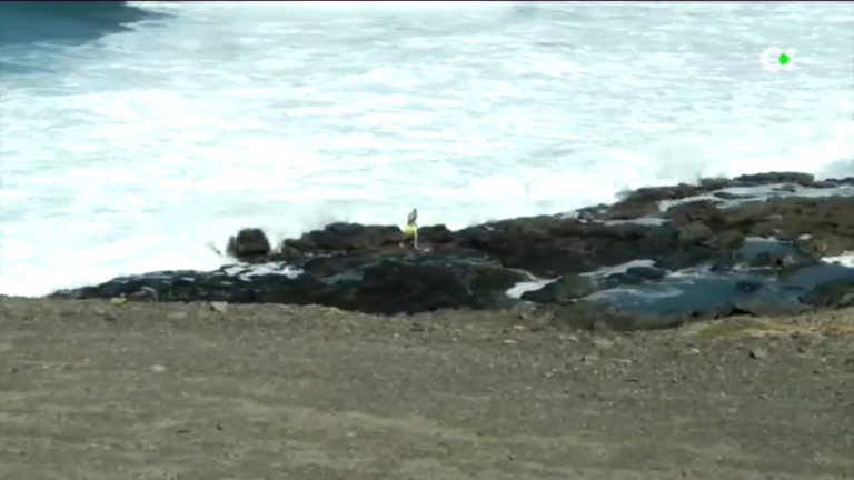 Imprudencia de un bañista en una playa de Betancuria