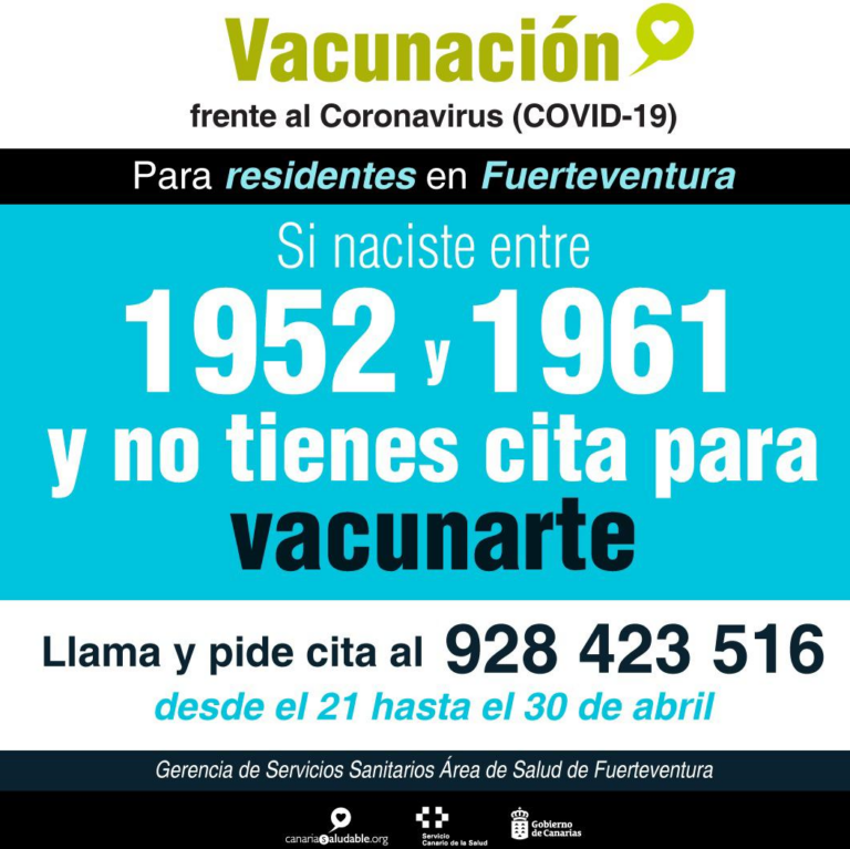 Lanzaroteños y majoreros de entre 60 y 69 años pueden pedir cita telefónica para vacunarse