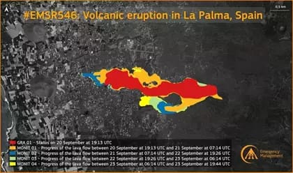 Copernicus actualiza afección del volcán: 190 hectáreas y 420 edificaciones