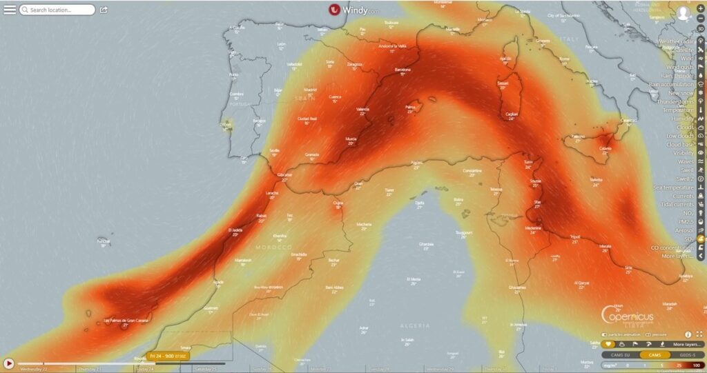 El SO2 del volcán de La Palma avanzará por el Mediterráneo