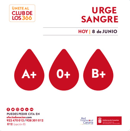 Canarias precisa con urgencia sangre de los grupos A+, B+ y 0+