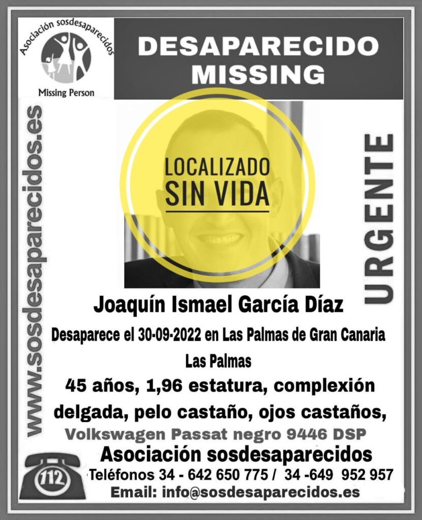Localizan sin vida a Joaquín Ismael García, desaparecido el 30 de septiembre