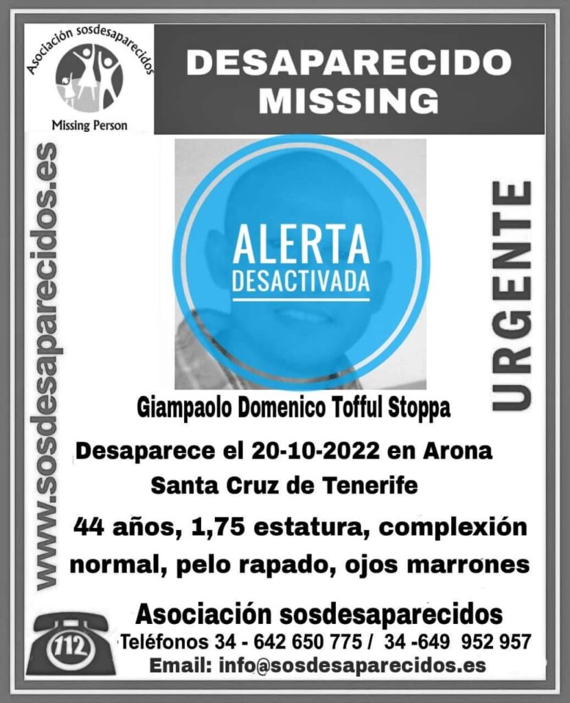 Localizan a Giampaolo Domenico, desaparecido en Santa Cruz de Tenerife