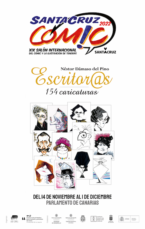 El Salón del Cómic de Tenerife inaugura la exposición 'Escritor@s. 154 caricaturas' en el Parlamento