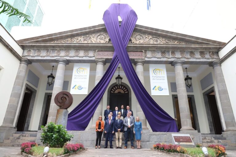 La fachada del Parlamento lucirá esta semana un lazo violeta por el 25N