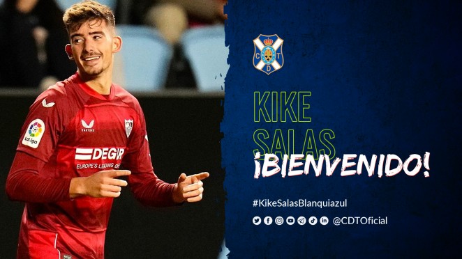El defensa Kike Salas llega al CD Tenerife cedido por el Sevilla