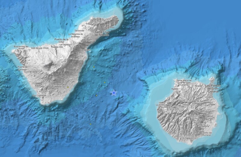 Terremoto de magnitud 3,4 entre Tenerife y Gran Canaria