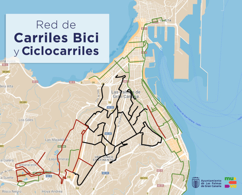 El Ayuntamiento de Las Palmas habilita más de 35 kilómetros de red de ciclocarriles 