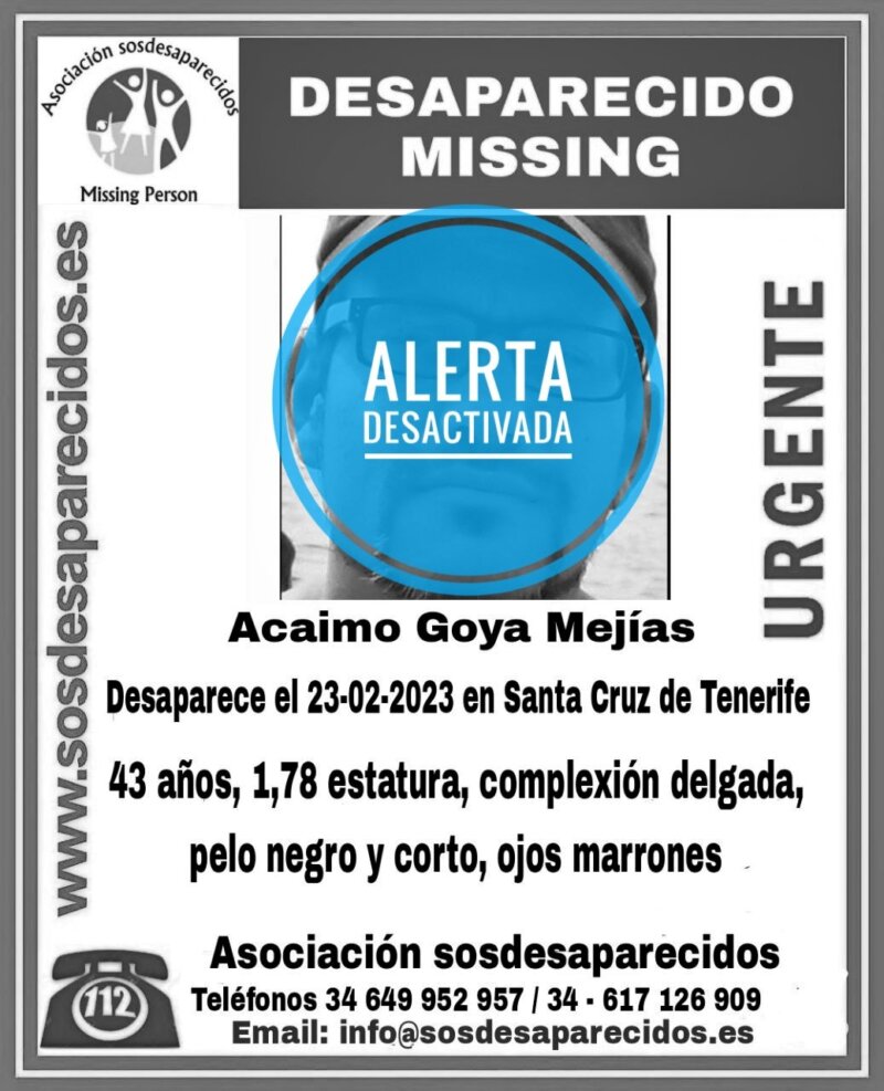 Localizan a Acaimo Goya, desaparecido en Santa Cruz de Tenerife