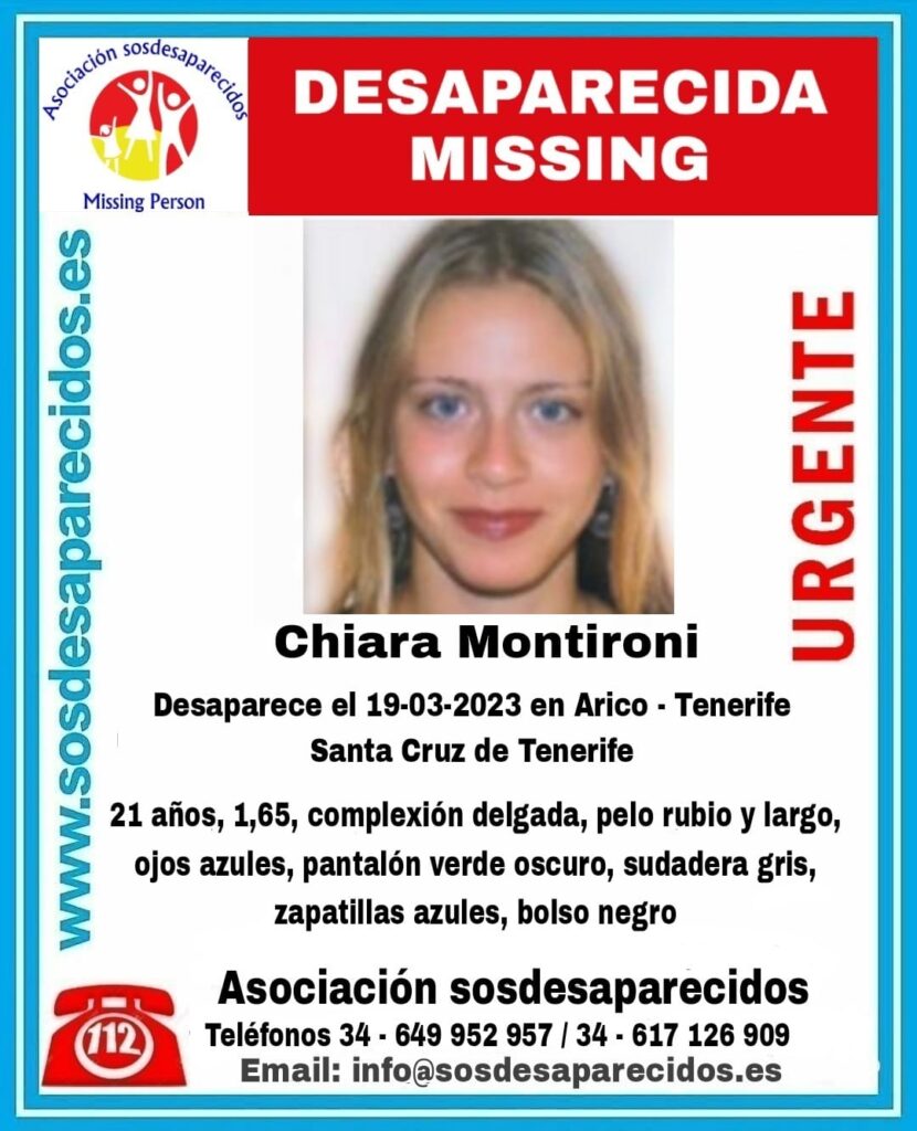 Se busca a Chiara Montinori, desaparecida en Tenerife