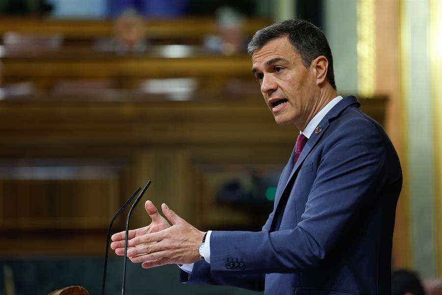 Pedro Sánchez en su comparecencia en el Congreso. EFE
