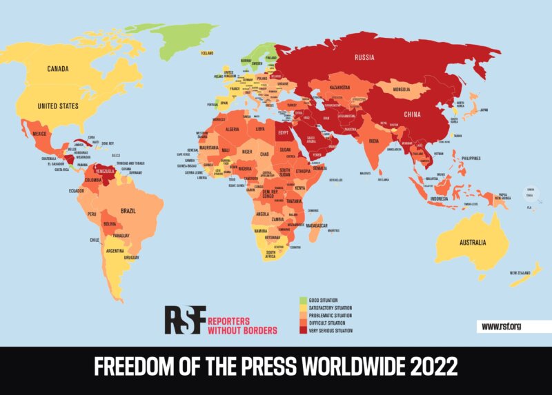 Mapa del mundo de la situación de la libertad de prensa reporteros sin fronteras