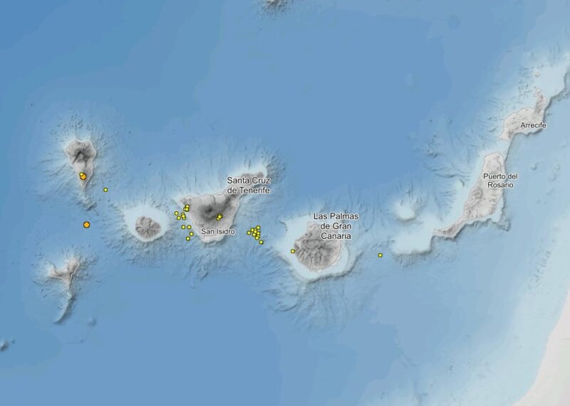 Registran una serie sísmica con al menos 40 terremotos en la costa oeste de Tenerife