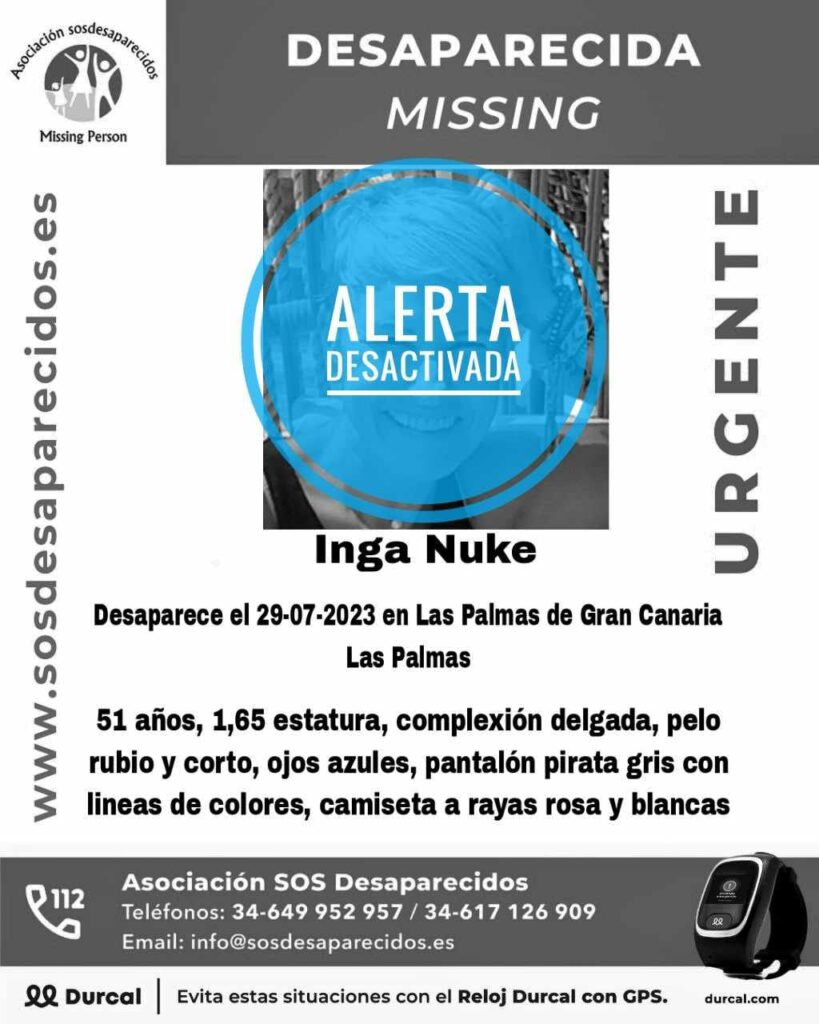 Aparece con vida Inga Nuke, desaparecida desde el 29 de julio