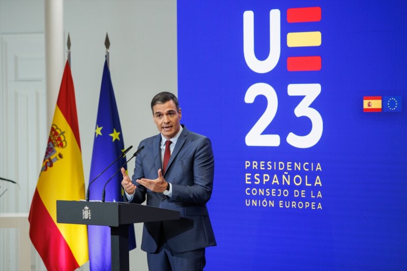 El presidente del Gobierno en funciones, Pedro Sánchez durante una comparecencia en el Consejo Europeo