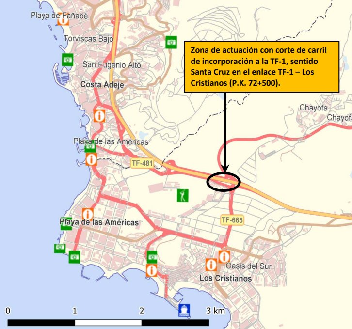 Zona de actuación en el enlace de la autopista TF-1. Imagen Cabildo de Tenerife