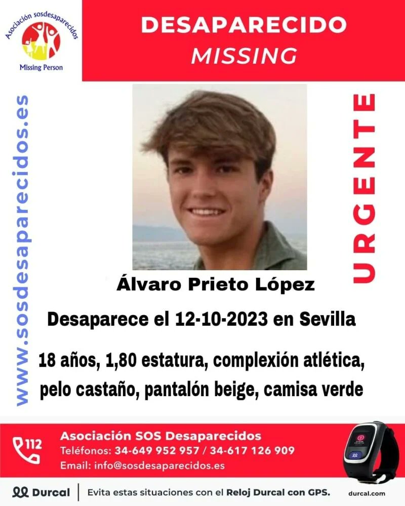 Cartel de SOS Desaparecidos que ha sido divulgado en la búsqueda de Álvaro Prieto 