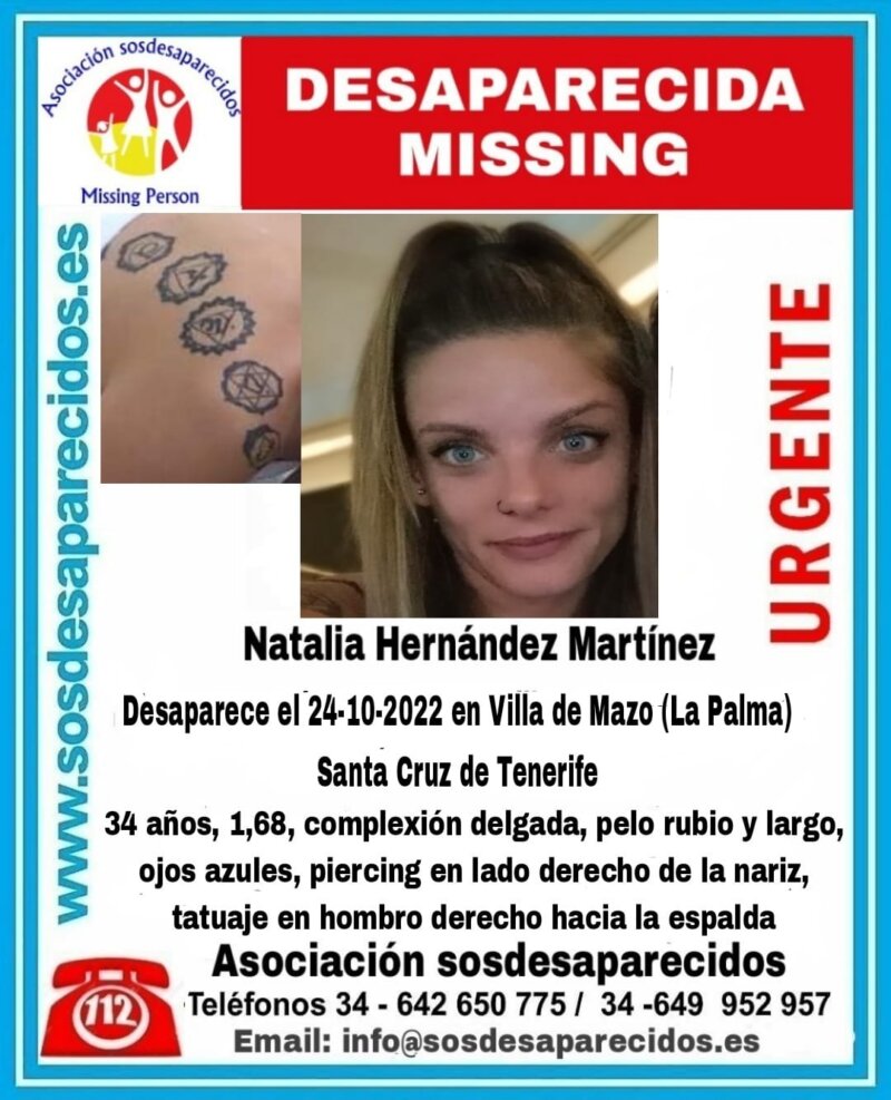 Cartel de búsqueda de Natalia Hernández, desaparecida hace un 1 año en La Palma