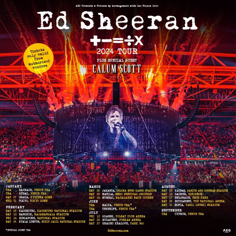 Cartel de la gira europea de Ed Sheeran que dará único concierto en España en Tenerife