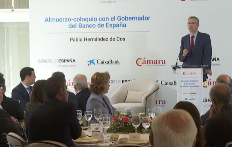 El gobernador del Banco de España, Pablo Hernández de Cos, este jueves en Tenerife