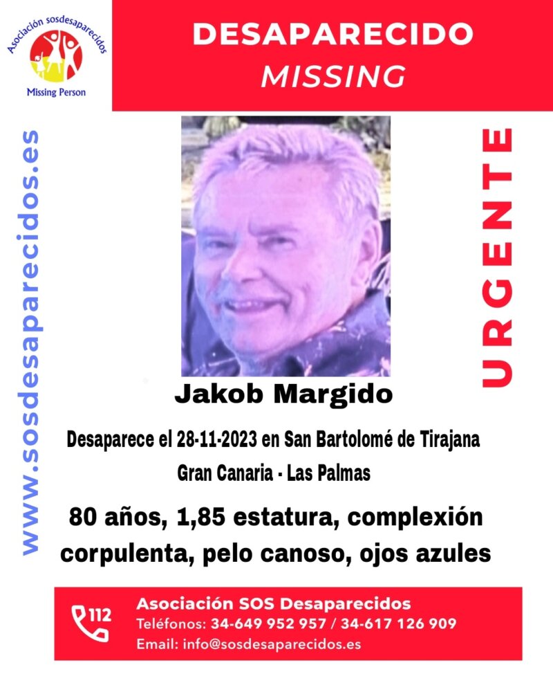 Jakob Margido, un hombre de 80 años desaparecido en el municipio de San Bartolomé de Tirajana (Gran Canaria