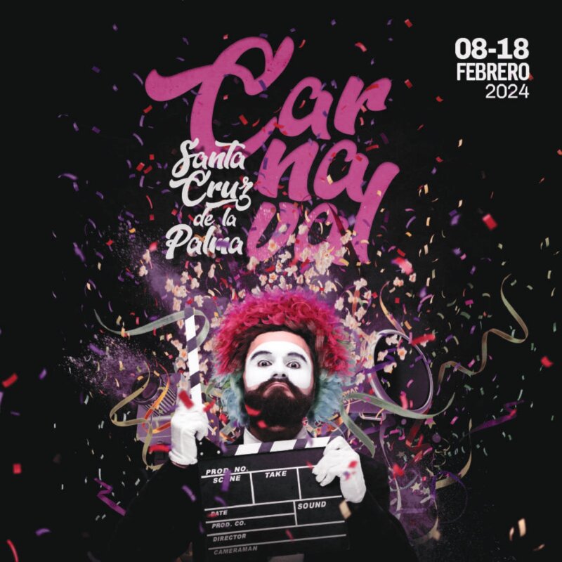 Cartel del carnaval de Santa Cruz de La Palma 2024 que este año está dedicado al mundo del cine 