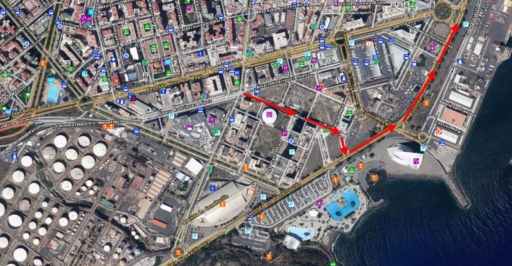 Mapa con las rutas alternativas de tráfico en la zona de la avenida Manuel Hermoso Rojas / Ayuntamiento de Santa Cruz de Tenerife 