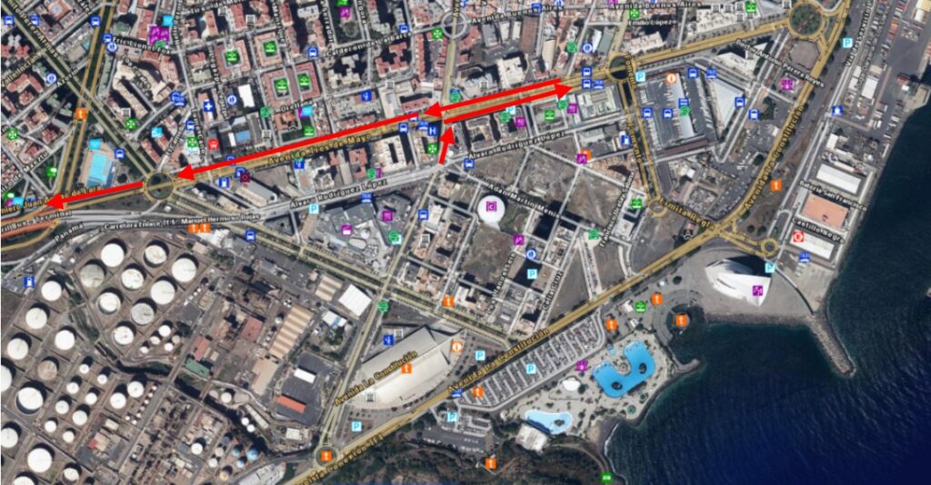 Mapa de rutas alternativas en Santa Cruz de Tenerife, en el entorno de la Avenida Manuel Hermoso Rojas / Ayuntamiento de Santa Cruz de Tenerife