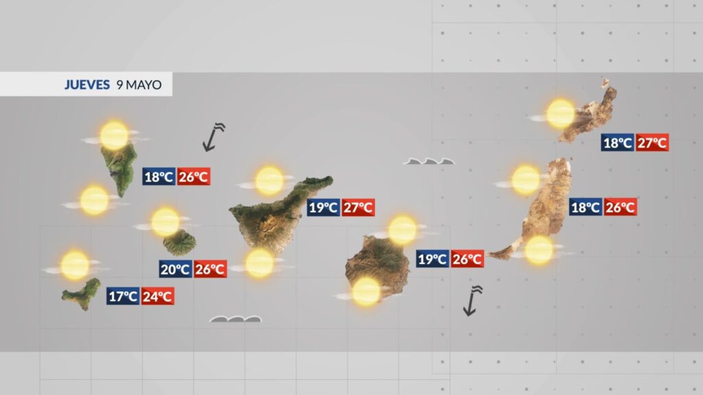 Mapa de la previsión del tiempo en Canarias, jueves 9 de mayo 2024