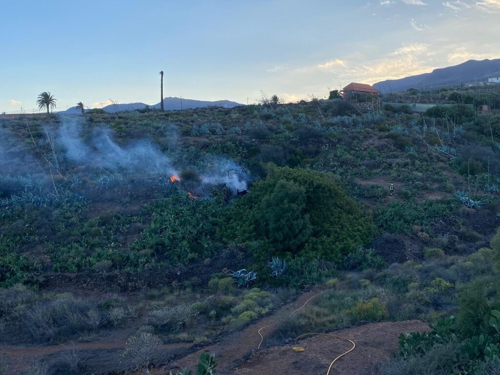 Imagen del pequeño incendio acontecido en la tarde de este domingo en el barranco de Guayadeque, Gran Canaria 