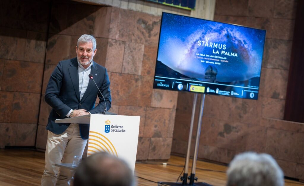 El presidente de Canarias, Fernando Clavijo, durante la presentación del Starmus 2025 