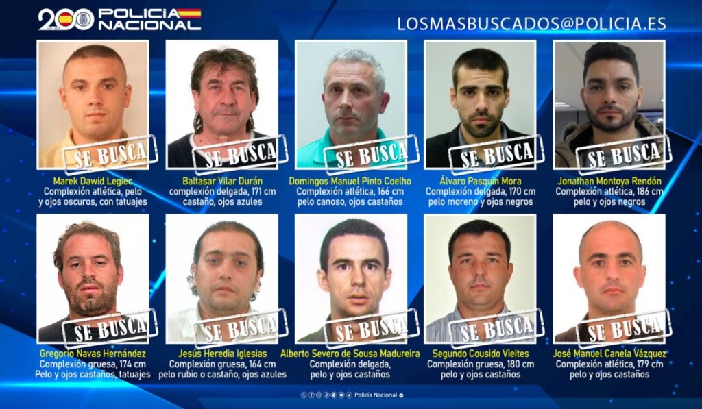 Los diez fugitivos más buscados por la Policía Nacional