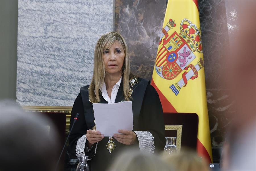 La presidenta del CGPJ Isabel Perelló, durante su intervención en el Tribunal Supremo este jueves donde se celebra el acto de apertura del curso judicial. Imagen EFE