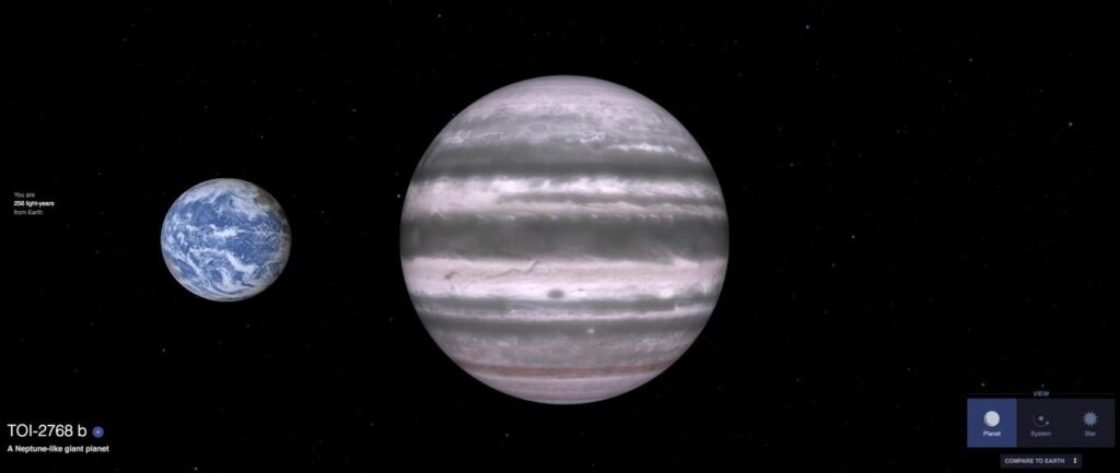 Descubren varios planetas similares a Neptuno. TOI-2768 b es un exoplaneta similar a Neptuno que orbita alrededor de una estrella de tipo K. Su masa es de 7,41 Tierras. Tiene una masa de 7,41 Tierras, tarda 1,5 días en completar una órbita alrededor de su estrella y se encuentra a 0,027 UA de ella/ IAC