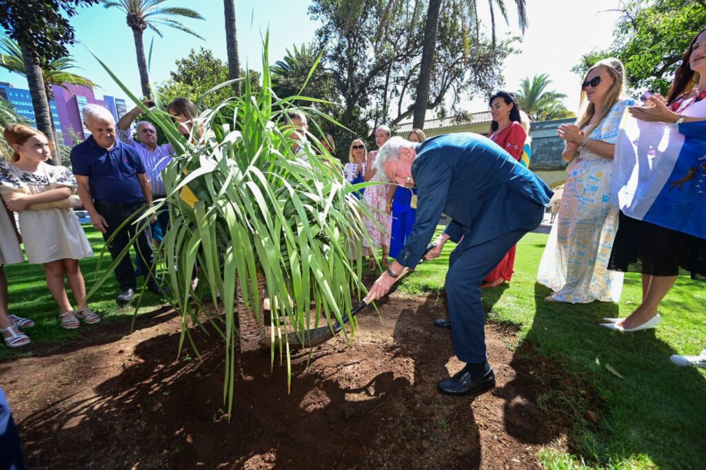 Este lunes el concejal Pedro Quevedo ha plantado el drago canario que hermana a Las Palmas de Gran Canaria con la comunidad ucraniana en Gran Canaria / Ayuntamiento de Las Palmas de Gran Canaria 