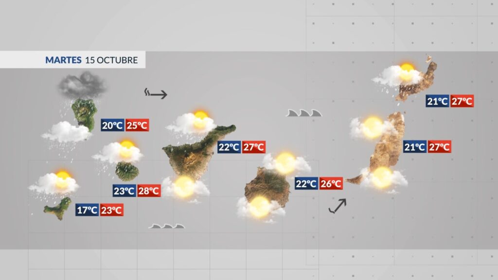 Mapa de la previsión del tiempo en Canarias para el 15 de octubre 2024 / RTVC