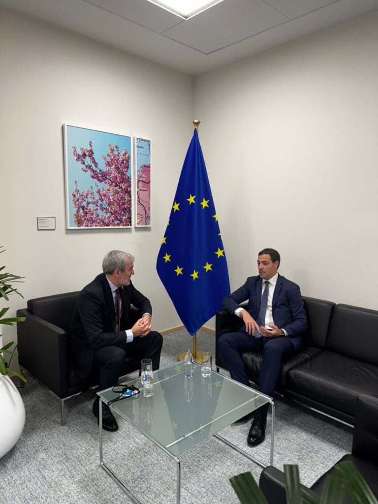 Clavijo pide ayuda a la UE para el problema de la vivienda en Canarias. Clavijo con Imanol Padrales durante su reunión/ Gobierno de Canarias.