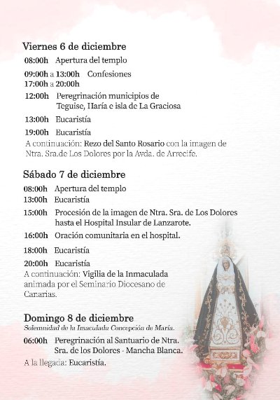 Programa de la Virgen de los Dolores del 6 al 8 de diciembre 2024 