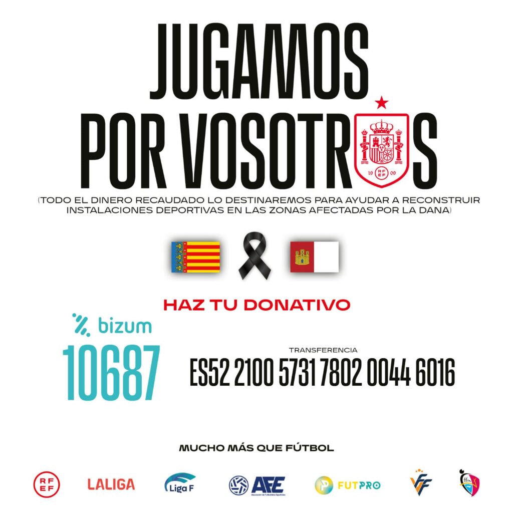 Cartel del entrenamiento solidario que la RFEF ha organizado en Tenerife destinado a las zonas afectadas por la Dana