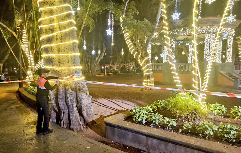 Personal de Protección Civil desde este viernes ha cerrado el acceso a lugares en los que el viento puede provocar destrozos. En la imagen la Plaza del Príncipe de Santa Cruz de Tenerife / Ayuntamiento de Santa Cruz de Tenerife 