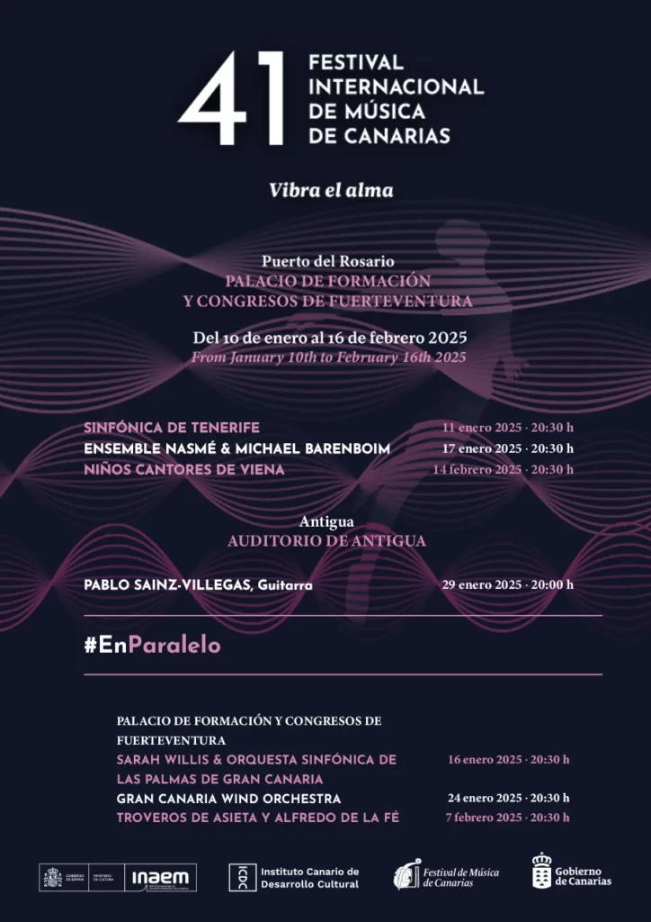 El FIMC llega a Fuerteventura. Cartel de la programación de la 41 edición del Festival de Música Internacional de Música de Canarias/ Cabildo de Fuerteventura.