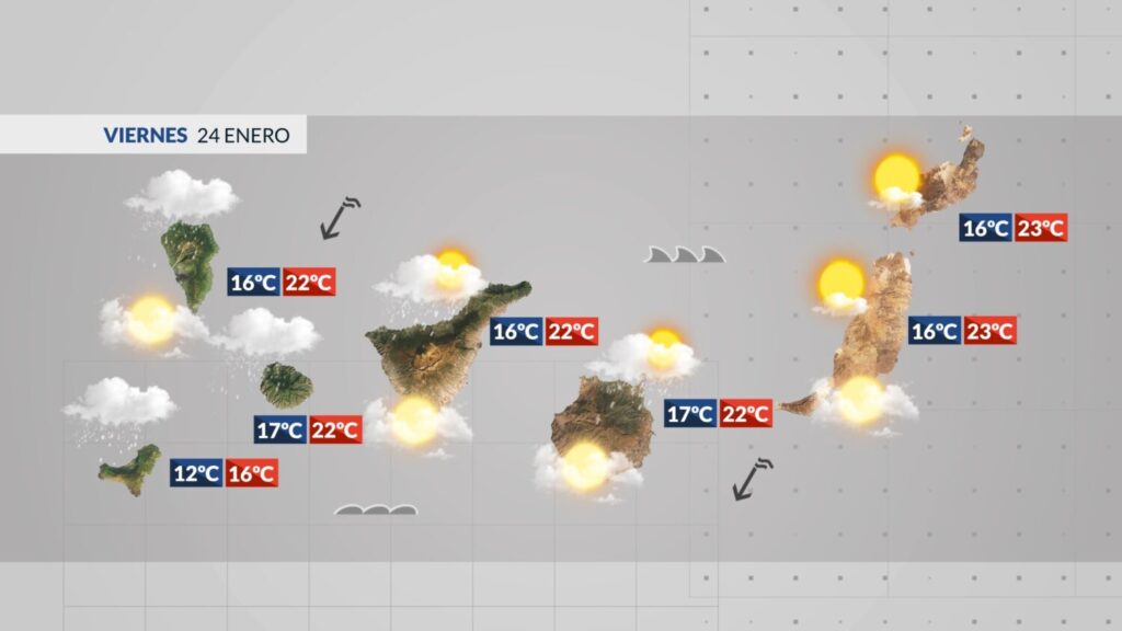 mapa de la previsión del tiempo en Canarias 24 de enero 2025 