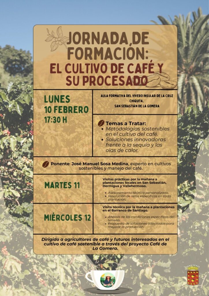 La Gomera organiza una jornada formativa sobre el cultivo del café. Cartel Jornada de formación del cultivo del café y su procesado/ Cabildo de Gran Canaria