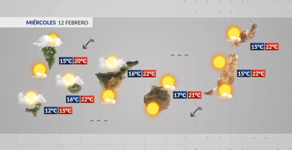 Mapa de la previsión del tiempo en Canarias para este 12 de febrero de 2025