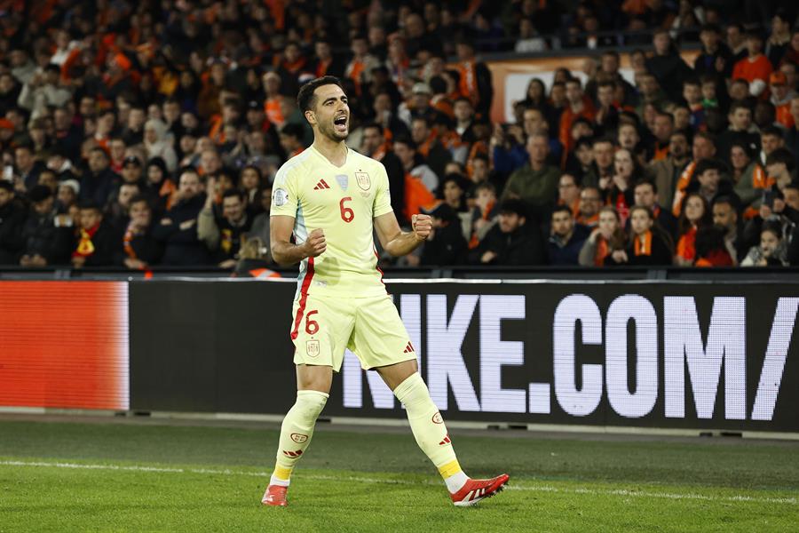 Mikel Merino celebra el gol del empate ante Países Bajos. Imagen EFE