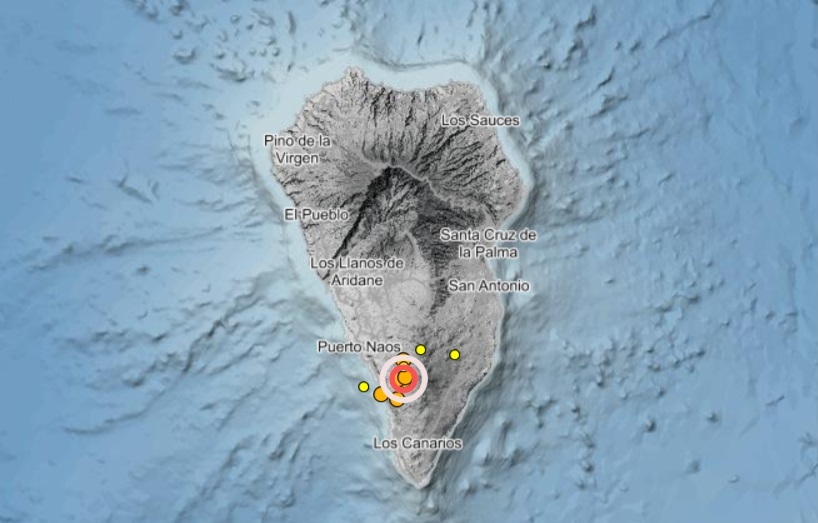 Puntos donde fueron registrados los movimientos sísmicos en La Palma