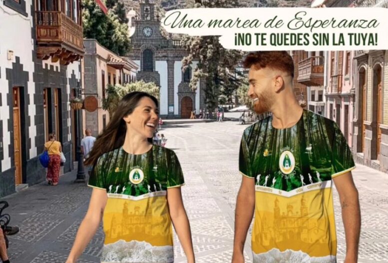 Camisetas con la imagen promocional de la Bajada de la Virgen del Pino 2025 