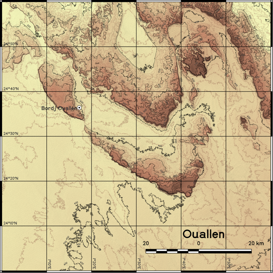 El origen de las antiguas lenguas canarias a estudio a través de la toponimia amazigh. Mapa topográfico de los alrededores de Ouallen, Argelia/ Gobierno de Canarias.