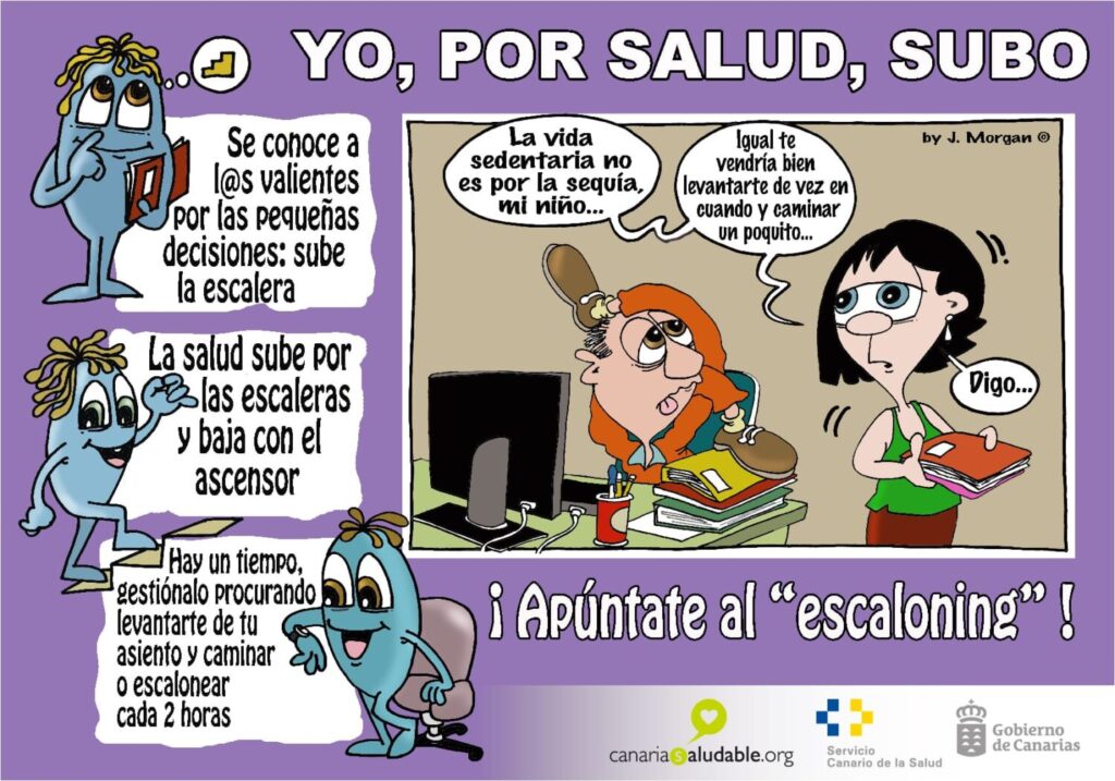 El SCS promueve el uso de las escaleras en el Día Mundial sin Ascensor. Una de las viñetas de J. Morgan para la campaña/ SCS.