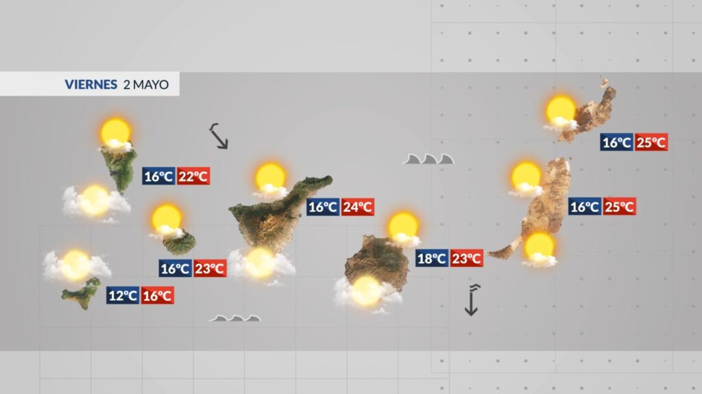 Mapa de la previsión del tiempo para Canarias para este 2 de mayo de 2025 / RTVC